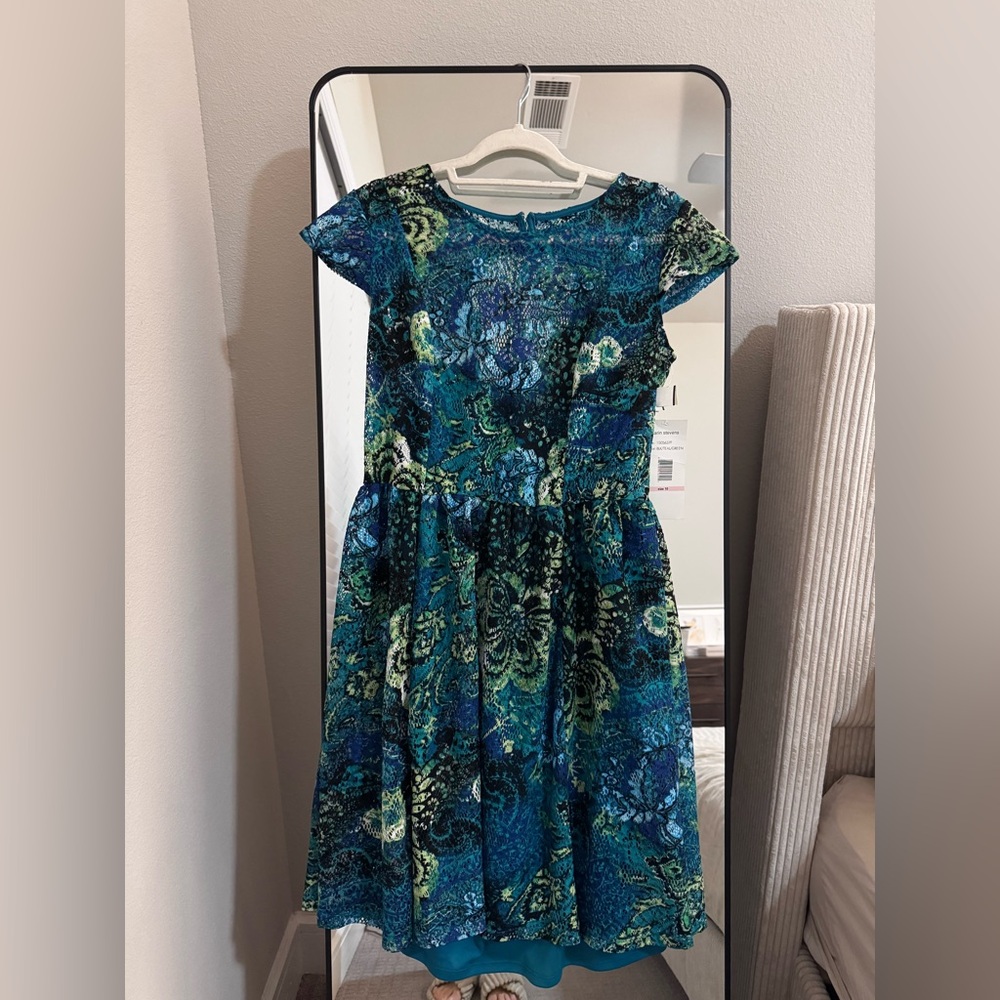 Karin Stevens Teal and Black Patterned Dress